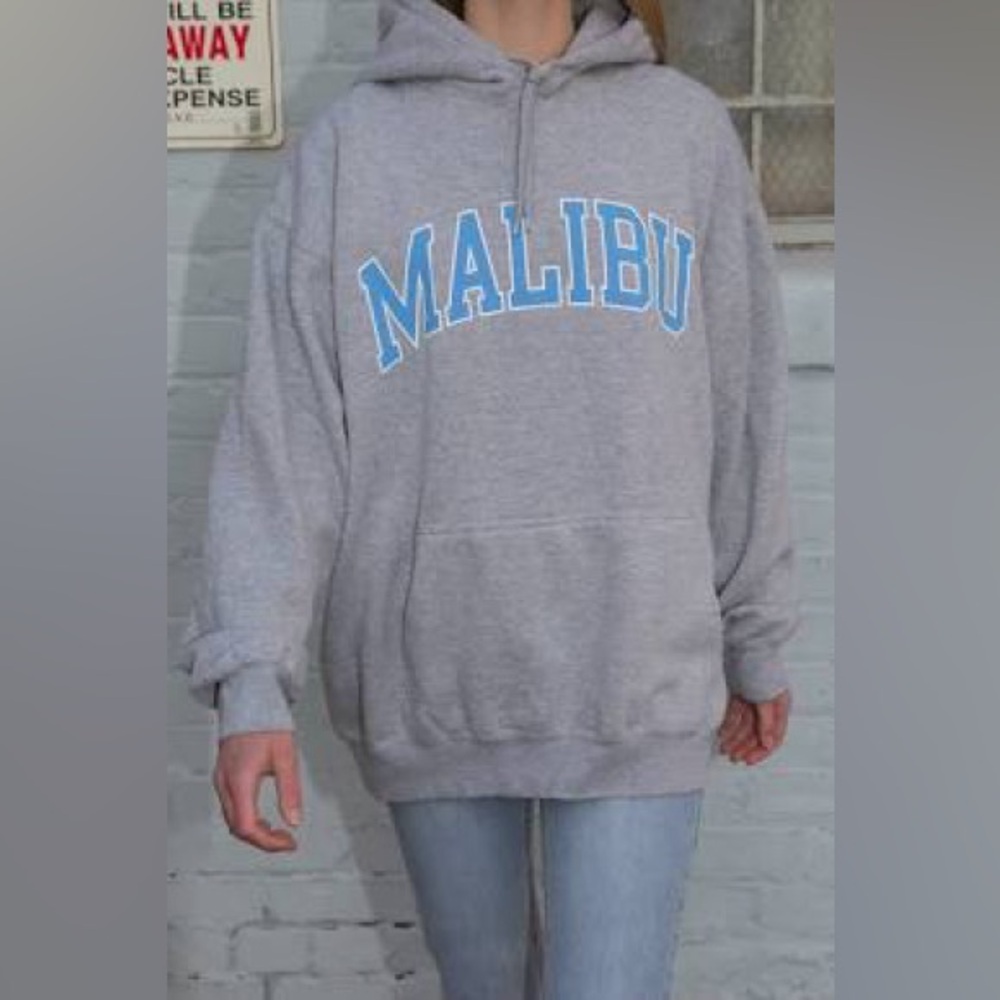 brandy melville christy malibu hoodie gray cotton pullover sweatshirt one size